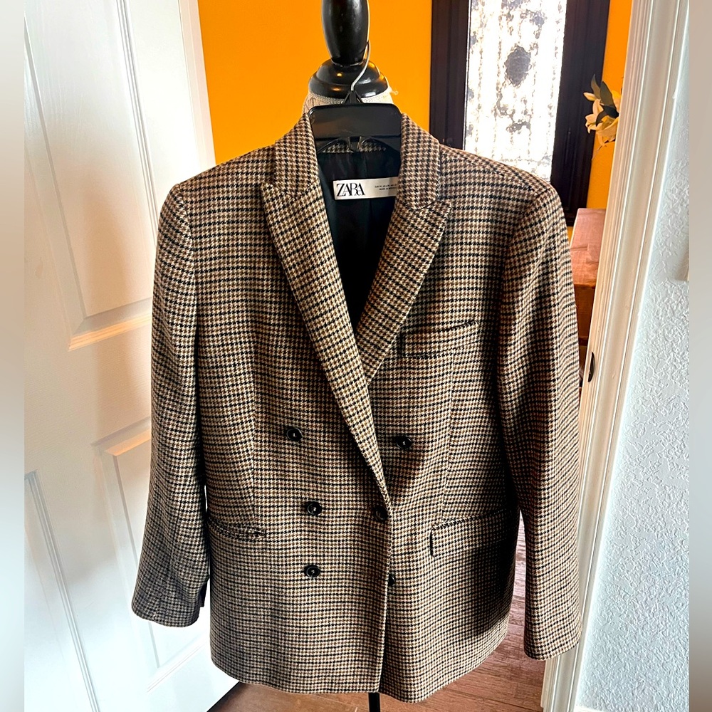 Zara Oversized Plaid Wool Blazer